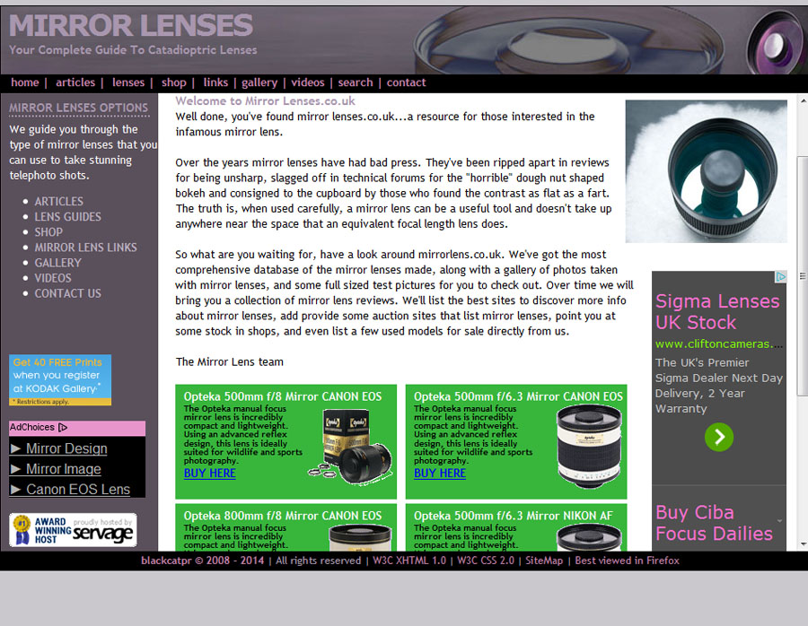 Mirror Lenses.co.uk website